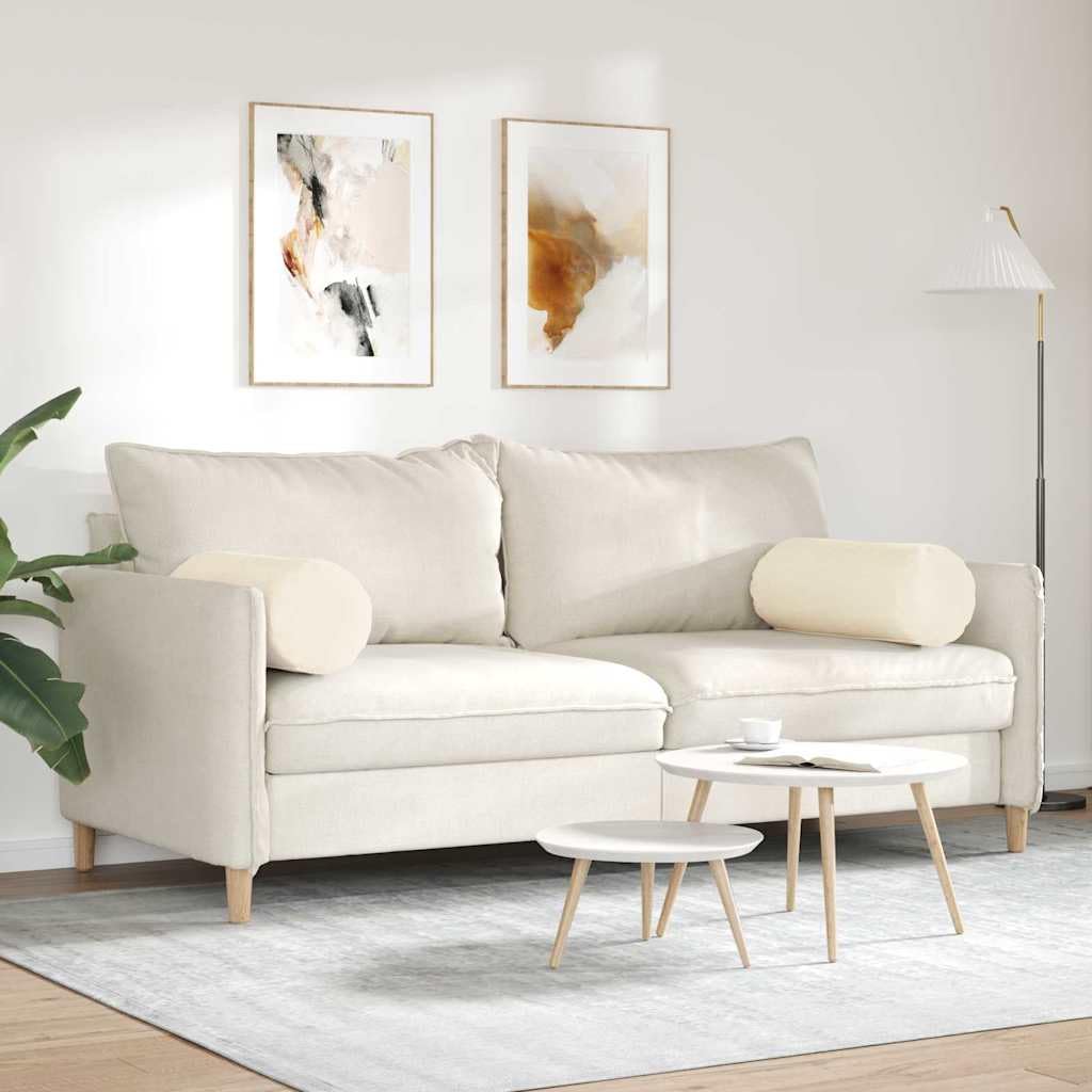 Set di 2 cuscini cilindrici in morbido tessuto a coste, per divano e letto, 70 x 25 cm, sfoderabile, colore crema
