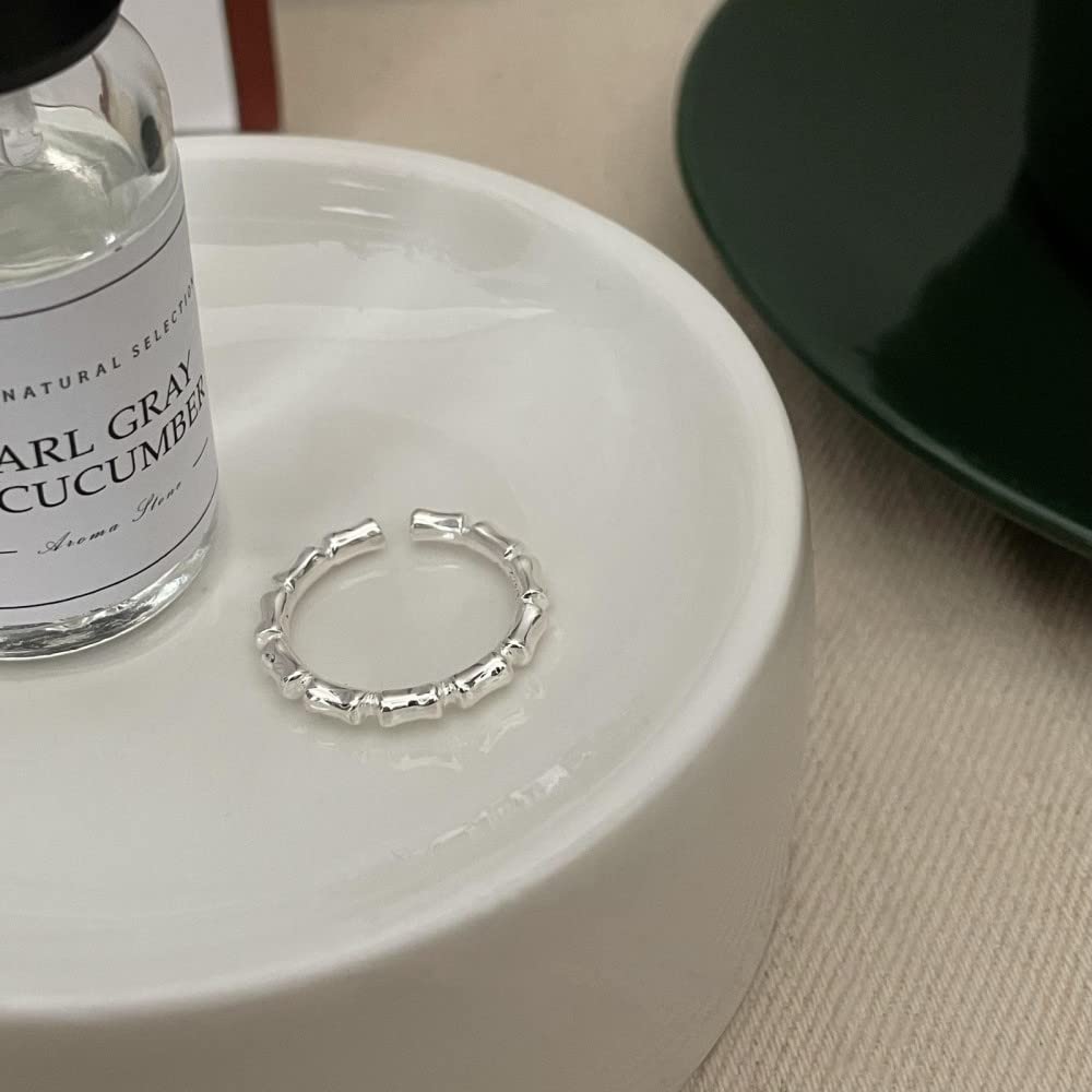 HGJH Anello in Argento 925 da Donna,Anello Regolabile per Le Donne Nodo di bambù 925 Incisione in Argento Sterling Impilato Anello Dito Indice Matrimonio Gioielli Eterni Regali per Ragazze Signore