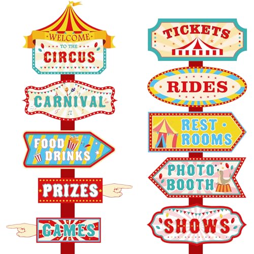 20 Pieces Carnival Decorations Circus Theme Party Directional Signs Carnival Party Signs Welcome to The Circus for Kids Carnival Birthday Party Decorations Supplies