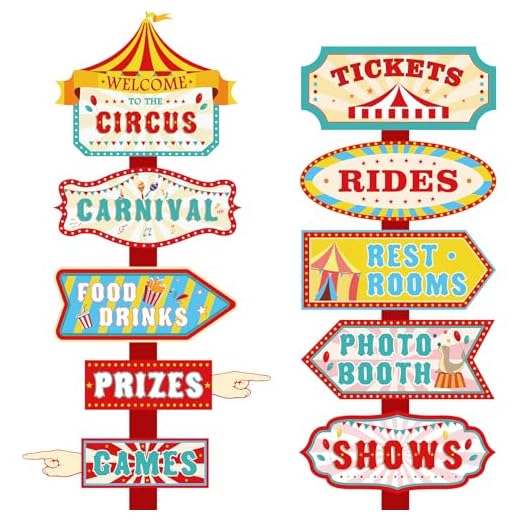 Hooqict 20 Pieces Carnival Decorations Circus Theme Party Directional Signs Carnival Party Signs Welcome to The Circus for Kids Carnival Birthday Party Decorations Supplies