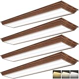FAITHSAIL 4FT LED Light Fixture with 3000K/4000K/5000K CCT Selectable Dimmable 4 Foot LED Linear with Wooden Look 50W 5500LM Flush Mount Ceiling Wraparound for Kitchen, Bedroom, Laundry, 4 Pack