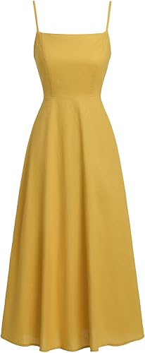 RIHOAS Women's Casual Dresses Spaghetti Strap Square Neck Shirred Beach A Line F