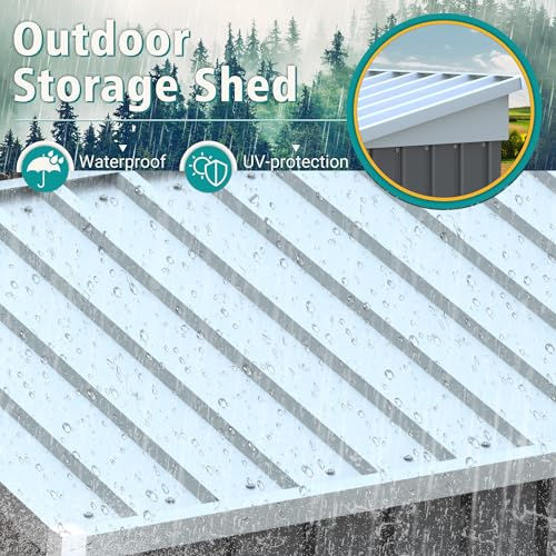 Image of GUNJI 5 x 3 FT Shed Outdoor Storage Shed Metal Garden Shed with Lockable Door Outside Waterproof Tool Shed for Backyard, Patio, Lawn (Gray)