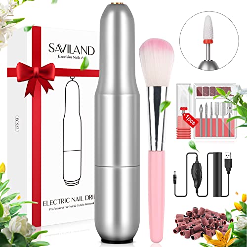 Saviland Portable Electric Nail Drill Machine - 20000 Rpm Usb Electric Nail File With 7 Nail Drill Bits And 51 Sanding Bands For Polishing And Removing Nail Manicure Tools Home Salon Use, Silvery #TOP9
