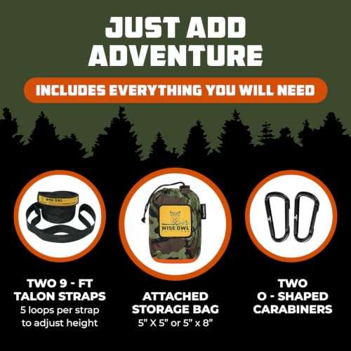 Image of Wise Owl Outfitters Camping Hammock - 400lbs Portable Hammock with Tree Straps - Travel, Backpacking, Hiking, Outdoors Camping Gear - Single