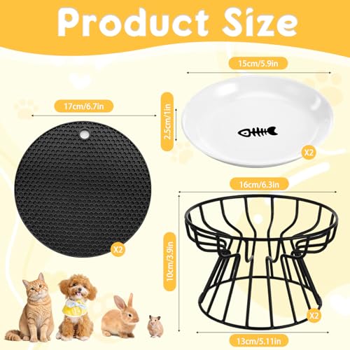 Staranry 2 Stück Erhöhter Futternapf Katze mit Napfunterlage Silikon und Metallständer, Katzennapf Erhöht 15 cm Durchmesser, 10 cm Metallständer, für Futter Wasser, Katzen und Kleine Hunde, Schwarz