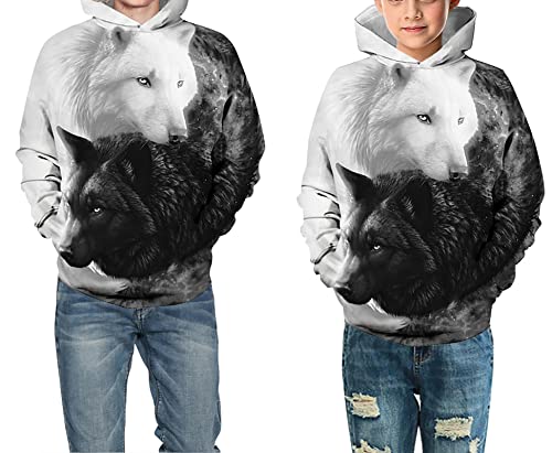 Faringoto Moletom com capuz para meninos e meninas de 5 a 16 anos, Lobo 07, PP