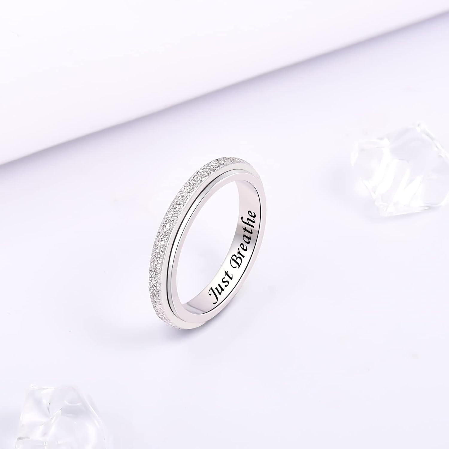 Sterling Silver Spinner Fidget Ring Anti Anxiety Worry Relieving Boredom ADHD Autism Band Ring for Women Men