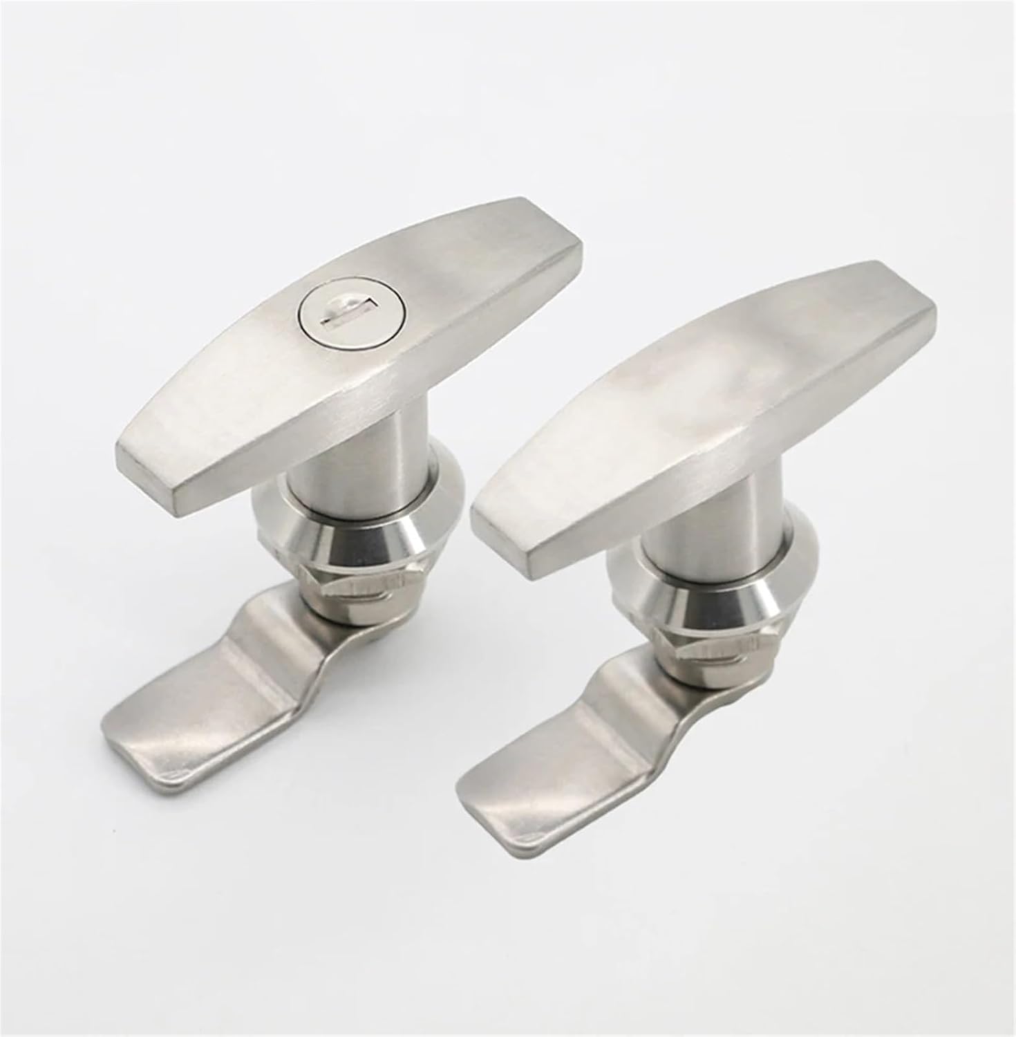 MS101-1-2 Handle Lock T-Type Rotary Tongue 304 Stainless Steel Distribution Box Door Control Cabinet C 1pcs(with Lock Cylinder)