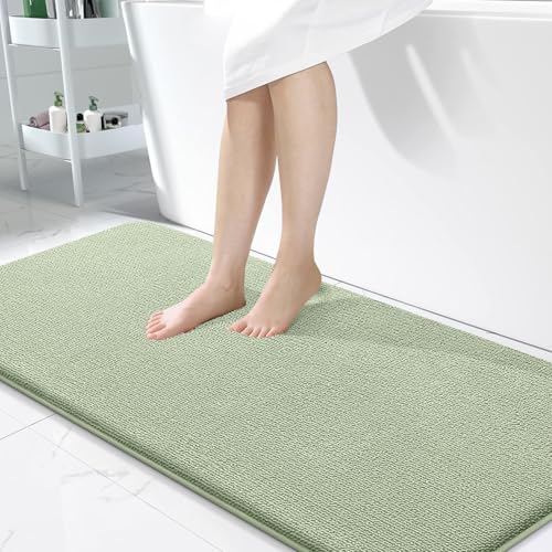 Image of OLANLY Thick Memory Foam Large Bathroom Rugs 50x30, Extra Soft Absorbent Bath Rug, Quick Dry Bath Mat, Non-Slip, Machine Washable Mats for Bathroom, Tub and Shower, Home Decor Accessories, Sage Green