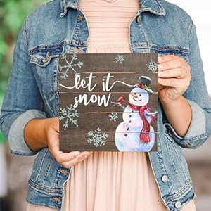 Simply Said INC Perfect Pallet Petites Christmas Sign Let It Snow Snowman 8 x 8 inch Wood Sign Cute Snowman Christmas Decor Small Snowman Gifts Made in USA PET12728