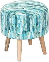 Premium Velvet Round Ottoman Printed Stool Cover – Ottoman Slipcover for Vanity & Footstool – Washable, East to Remove & Fits in 16-Inch Diameter, 8" Box Height (Stul Covr-Silk Turquoise)