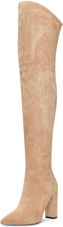NobleOnly Femme Bottes Au-dessus du Genou Fermeture Eclair Bloc