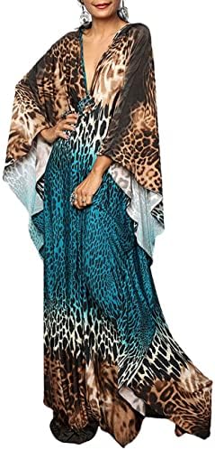 Bsubseach Women Ethnic Print Kaftan Beach Dress Plus Size Swimsuit Cover Up