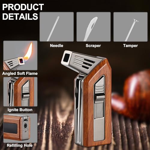 FLABOX 3 in 1 Soft Flame Lighter,Refillable Butane Lighter with 3 Clean Tool,Adjustable Soft Flame Lighter for Candle Grill Fireplace,Delicate Gift with Clean Brush for Men Mahogany,Without Butane - Image 3