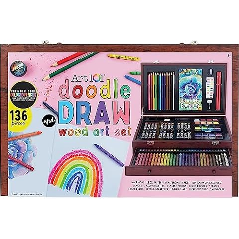 Art 101 Doodle and Draw Art Set, Assorted Colors, 136 Pieces (53136) Cover