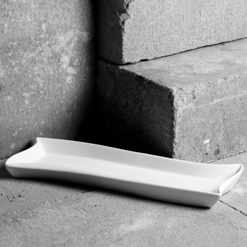 Dajar AMBITION Servierplatte schmal lang 30 x 11 cm Salsa Welle Servierteller weiß aus Porzellan leicht geschwungen Spülmaschine & Mikrowelle 1 Stück