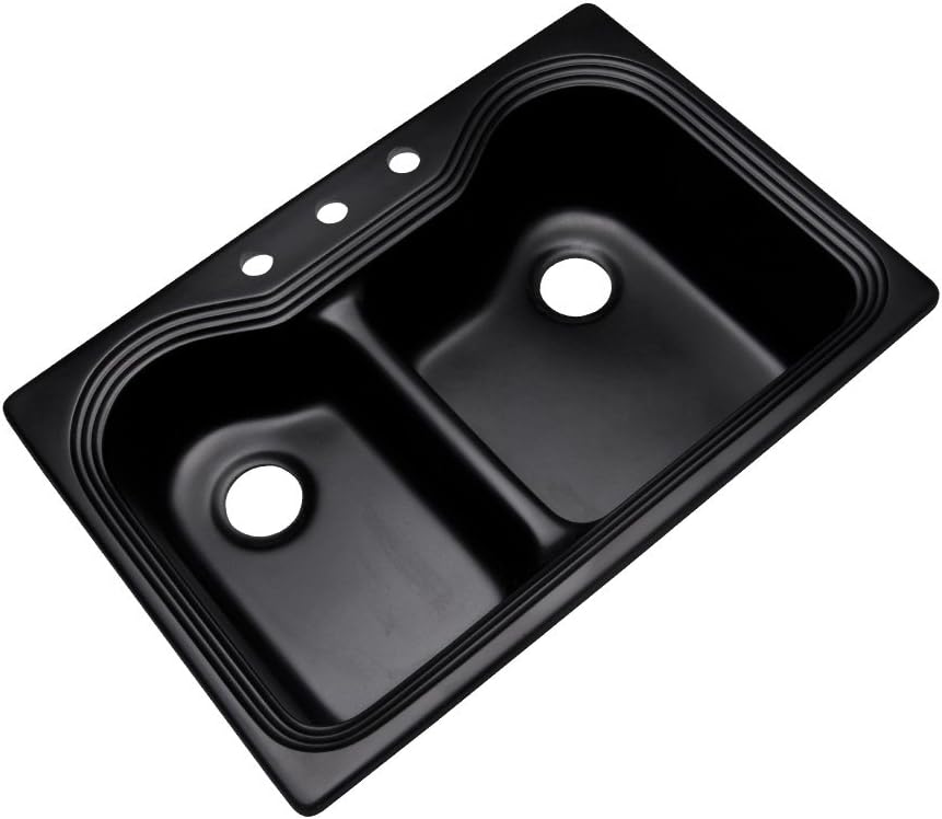Dekor Sinks 56399Q Buckingham Composite Granite Double Bowl Kitchen Sink with Three Holes, 33-Inch, Black