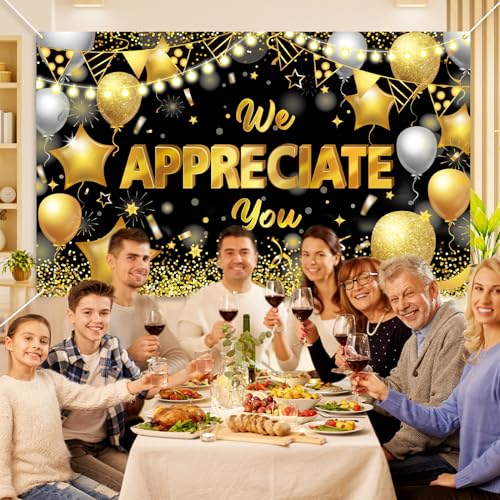 Konsait We Appreciate You Banner - Employee Party Decorations, Thank You Backdrop for Staff, Pastor, Teacher, Doctor, Nurse Appreciation