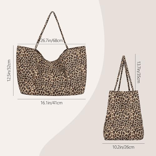 Bolsa Tote de Lona con Estampado Leopardo Grande miniatura 6