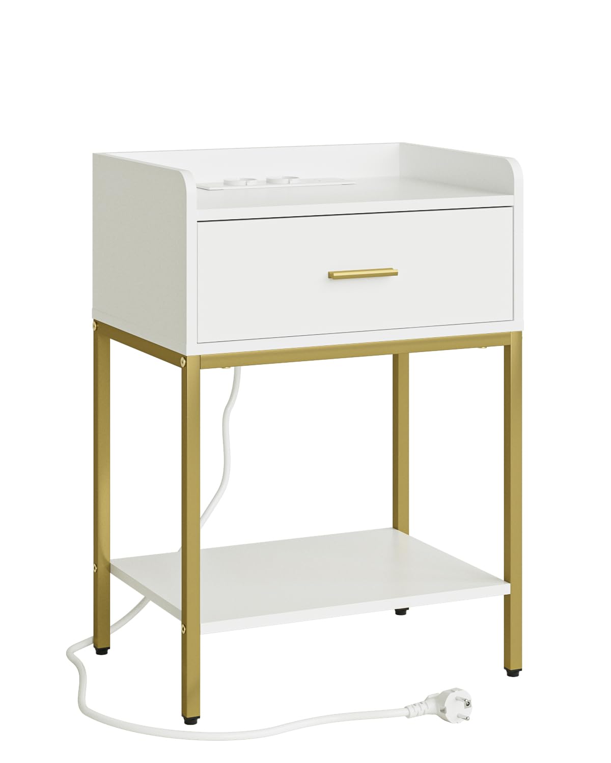 HEYZOEY Table de chevet avec prise de courant, table de chevet à 3 niveaux, blanche, avec tiroir et étagère, petite table d'appoint pour chambre à coucher, salon, blanche