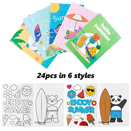 WATINC 24pcs Summer Coloring Books for Kids, DIY Art Book with Flamingo Watermelon, Creativity Color Booklet for Birthday Gift, Summer Carnival Party Favor Goodie Bag Filler, Class Activity Supplies