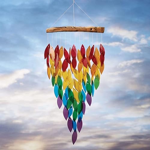 Wssbk Rainbow Fall Leaf Wind Chime Dream Catcher Floating Wood Hanging Outdoor Teak Dreamcatcher Nordic Ornament Bedroom Garden Decor #TOP2