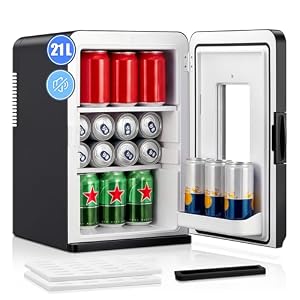 NORTHCLAN Mini Fridge for Bedrooms, 21L/ 27 Cans Small Refrigerator with Drip Tray & 2 Removable Shelves, Portable Thermoelectric Cooler Warmer for Car, Skincare, AC+DC, Black