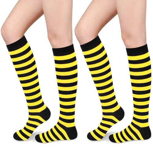 Sarfel Black and Yellow Striped Socks Women Yellow and Black Striped Socks Knee High Stockings Bee Sock Sexy Bee Costume Women
