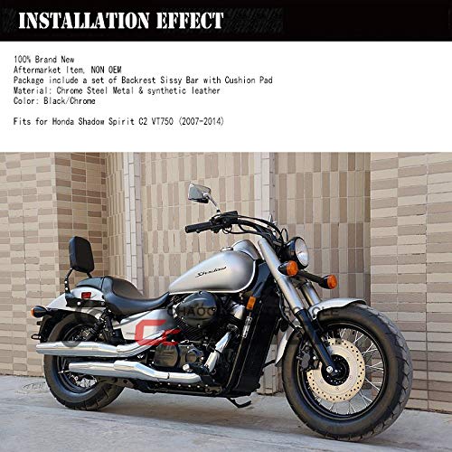 Promise Faster Black Backrest Sissy Bar With Leather Pad Compatible For Honda Vt750 Shadow Spirit 2007-2014 Vt750C2B Shadow Phantom 2010-2017 #TOP1