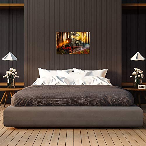 Iknow Foto Canvas Wall Art Steam Engine Train In Sunset Forest Wall Art Painting The Picture Print On Canvas Car Pictures For Home Decor Decoration Gift 16X24Inch #TOP2
