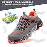 AONEGOLD Obuwie ochronne dla mężczyzn i kobiet, lekkie, stalowe noski, buty sportowe, oddychające, wygodne, antypoślizgowe, odporne na przebicie, buty robocze, rozmiar 36-40, 8395 Pomarańczowy, 44.5