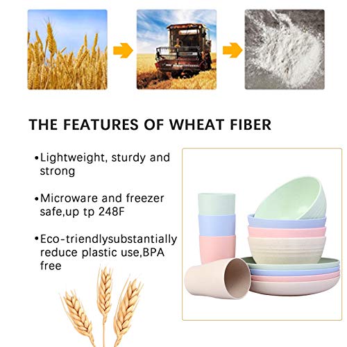 Eco Friendly，Wheat Straw Dinnerware Sets(60Pcs)， Multicolor，Lightweight，Degradable ，Durable Dinner Plates Set:bowls，Cups， Plates Set，Salad Bowls——Microwave And Dishwasher Safe #TOP2