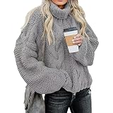 Suéter Grueso de Cuello Alto y Manga Larga para Mujer, Estilo Globo, Informal, Holgado, de Invierno y otoño, Talla Extragrande, Gris Claro, Talla Extragrande, 2025