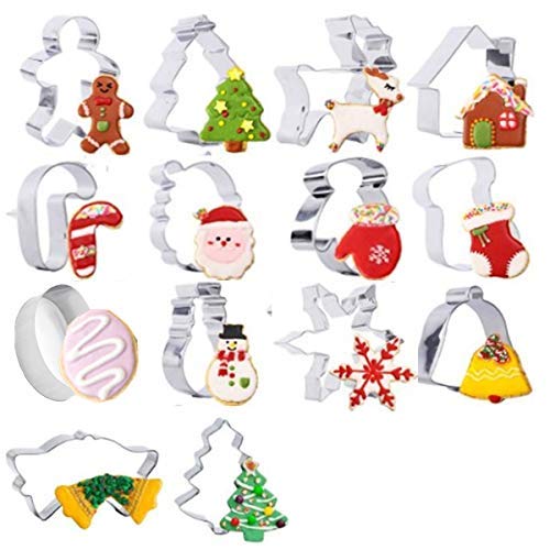 Christmas Cookie Cutter - 14 Stainless Steel Holidays Cookies Molds - Unique 3D Shaped Christmas DIY Baking Moulds Xmas Gift
