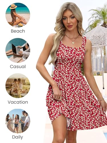 Image of QACOHU Summer Dresses for Women 2026 Sleeveless Square Neck Sundress with Pockets Casual Tank Beach Floral Boho Maxi Dress
