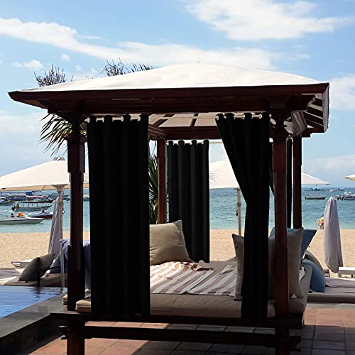 cjc Blackout Curtains for Patio Waterproof,Thick Weatherproof Windproof Outdoor Curtains Privacy Curtains for Porch,Living Room,Cabana,Durable Top Grommet Curtains(1 Panel,Black,52 x 84 inch)