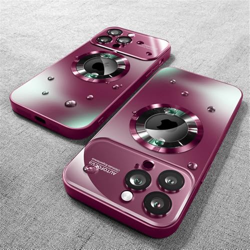 Coque de charge sans fil magnétique mate pour iPhone 15 Pro avec protection objectif verre lie de vin