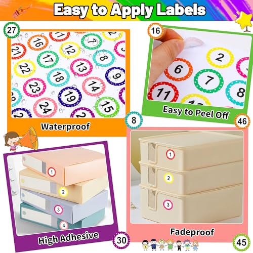 500 PCS Number Stickers 1-50 - 10 Colors 1 Inch Round Dot Number Stickers for Classroom, Self-Adhesive Consecutive Number Labels for Desk, Storage Bins, Office & Inventory Organization - Image 3