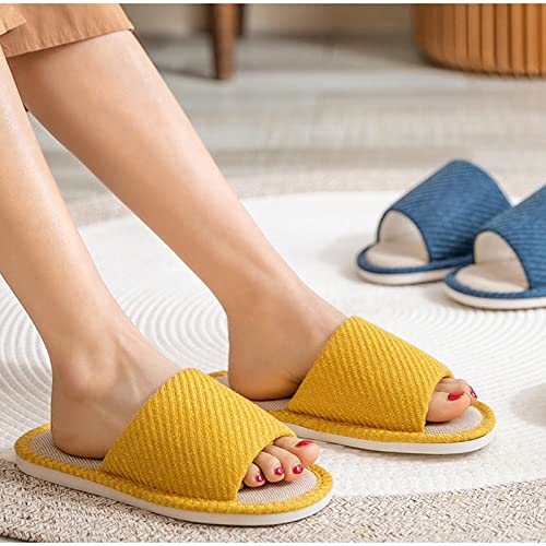 HENGYUE Hommes Femmes Lin Pantoufles Déodorant Semelle Souple épaissir Diapositives Couples été Intérieur Antidérapant Maison Chaussures,Yellow-36-3738-3940-4142-4344-45 Cover