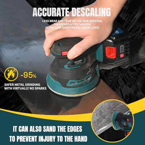 Orbital Sander with 2x20V 4Ah Batteries and 1xCharger,5 inch Variable Speed Cordless Orbital Sander,Brushless Motor Cordless Palm Sander for Woodworking,Sanding,Polishing-JOVANT - Thumbnail 5
