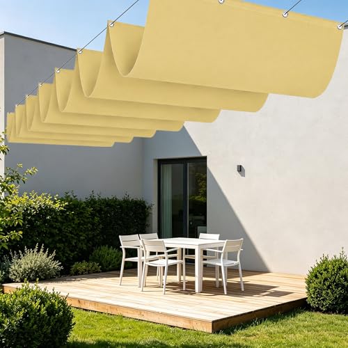 Toile ombrage rétractable vague 250 x 380 cm | Toile ombrage imperméable oeillets cordons extérieur