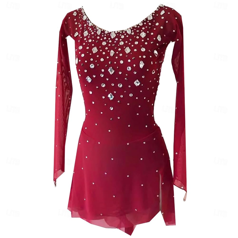 Modisches Eiskunstlauf-Outfit mit Langen Ärmeln, handgefertigter Eiskunstlaufrock, Outdoor-Gymnastikanzug für Damen/Mädchen, rückenfreier Rollschuh-Trainingsrock