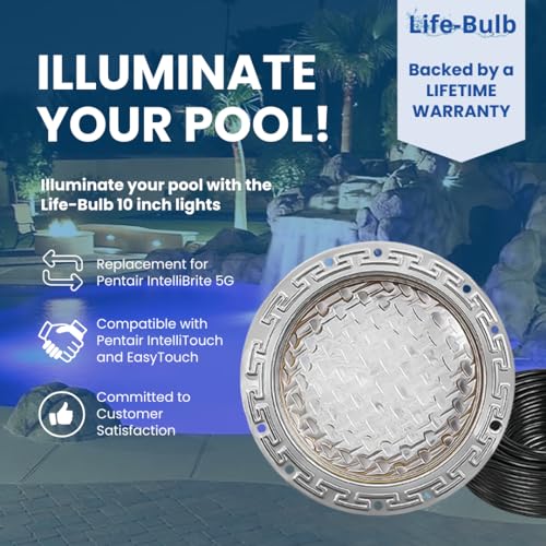 Life-Bulb - 10 Inch Intelli Color Pool Light for Inground Pool - 120V - 100 Ft Cord - Swimming Pool Light Fixture, LED Lights - Replacement for Pentair IntelliBrite 5G - Lifetime Replacement Program