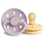 FRIGG Moon Natural Rubber Baby Pacifier | Made in Denmark | BPA-Free (Soft Lilac/Daffodil, 0-6 Months) 2-Pack