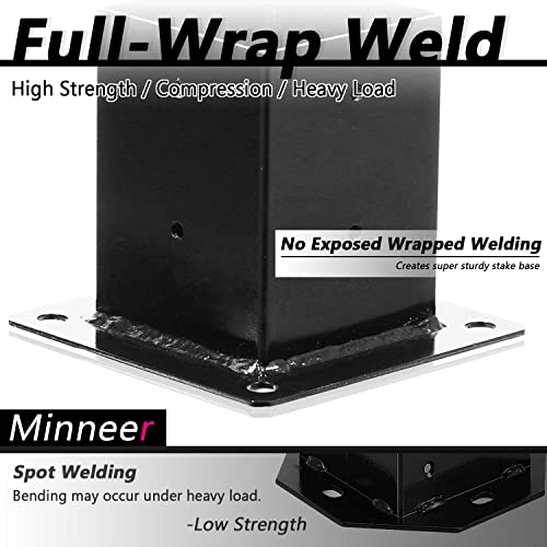 Minneer Anchor Post Bases 4”X4” (Real: 3.5”X3.5”)-8 Pack, 4.2 Lbs/Unit Black With Screws, Gate Fence Mailbox Street Lamp Handrail Supports Deck Base #TOP3