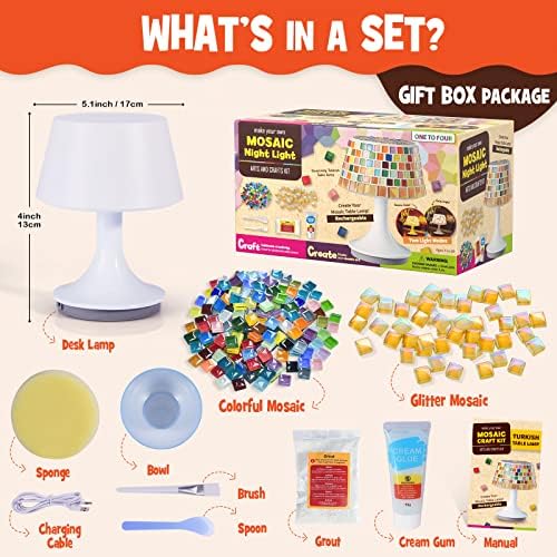 Make Your Own Mosaic Night Light Kit, Arts and Crafts for Kids Ages 8-12, DIY Stained Glass Set, Crafts Kit for Teens Adults, Creativity Rechargeable Turkish Table Lamp, Toys Girls Boy Birthday Gift 3 51O2JZw+ZzL. AC