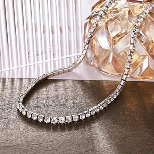 Sttiafay Rhinestone Silver Choker Necklace for Women Shiny Crystal Cubic Zirconia Short Chain Necklace Bridal Wedding Jewelry Gifts for Her