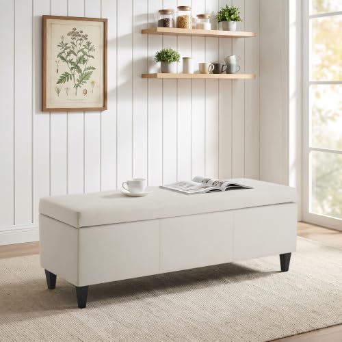 Image of Storage Ottoman Bench, 50.3 inch Fabric Upholstered End of Bed Bench (Beige)