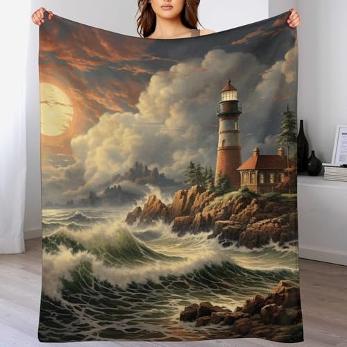 Couverture flanelle extra large de qualité supérieure motif vagues pour sofa